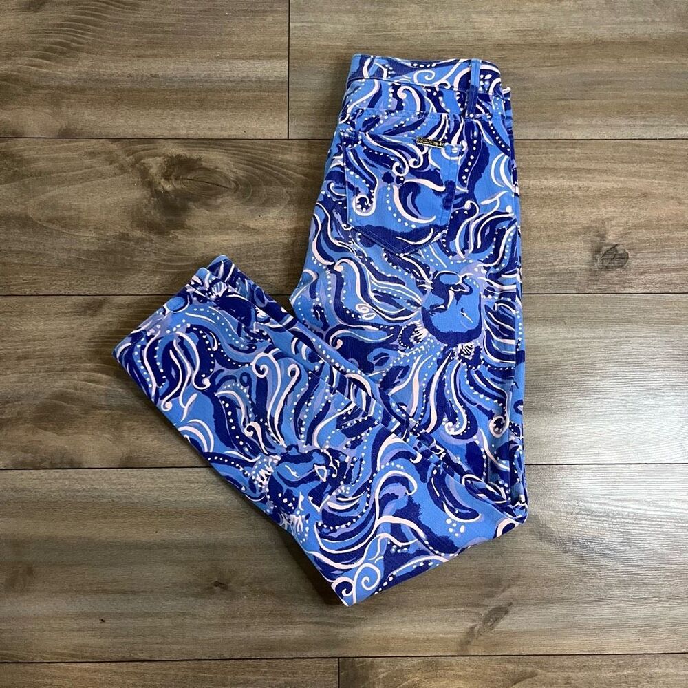 Lilly Pulitzer Ocean Skinny‎ Cropped Pattern Pants Women 6